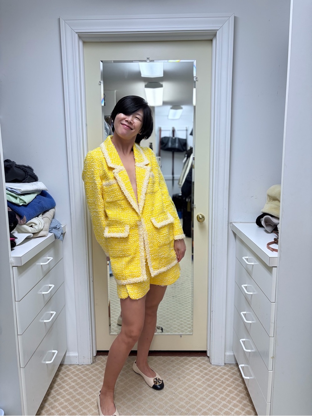 NWOT Edward Achour Yellow Bouclé Tailored Jacket, Size US 6